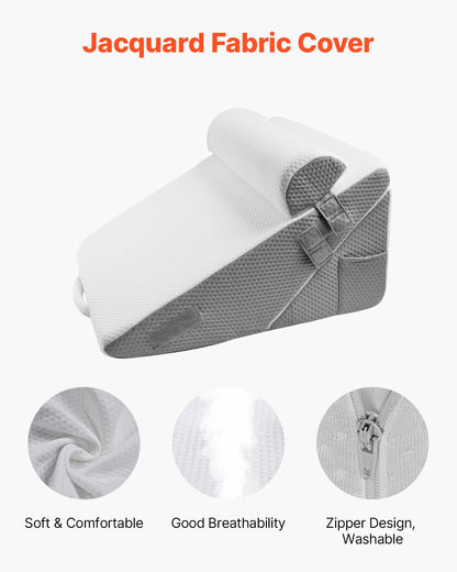 Bed Wedge Pillow for Sleeping, 3 Pcs Adjustable Orthopedic Bed Wedge Set, with Jacquard Washable Cover & Foam Support, Post Surgery Pillow for Acid Reflux Back Pain Snoring Relief, White/Grey