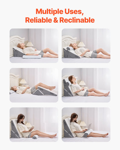 Bed Wedge Pillow for Sleeping, 3 Pcs Adjustable Orthopedic Bed Wedge Set, with Jacquard Washable Cover & Foam Support, Post Surgery Pillow for Acid Reflux Back Pain Snoring Relief, White/Grey