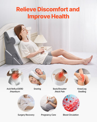 Bed Wedge Pillow for Sleeping, 3 Pcs Adjustable Orthopedic Bed Wedge Set, with Jacquard Washable Cover & Foam Support, Post Surgery Pillow for Acid Reflux Back Pain Snoring Relief, White/Grey