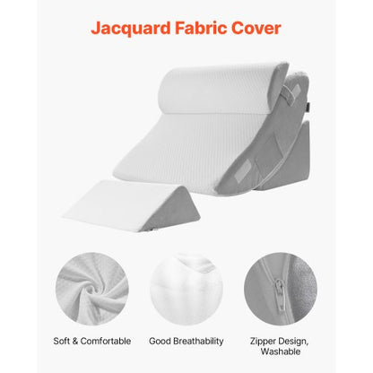 orthopädisches Bettkissen mit Keil, 4-teilig, verstellbar für Rücken, Beine, Nacken, GERD-Schlaf | EU