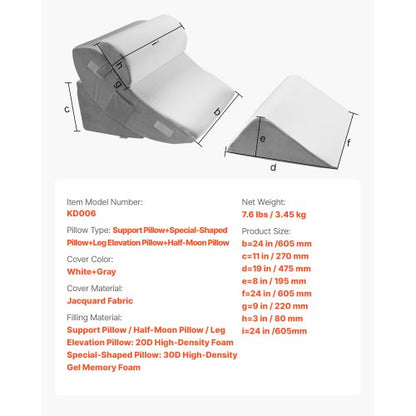 orthopädisches Bettkissen mit Keil, 4-teilig, verstellbar für Rücken, Beine, Nacken, GERD-Schlaf | EU