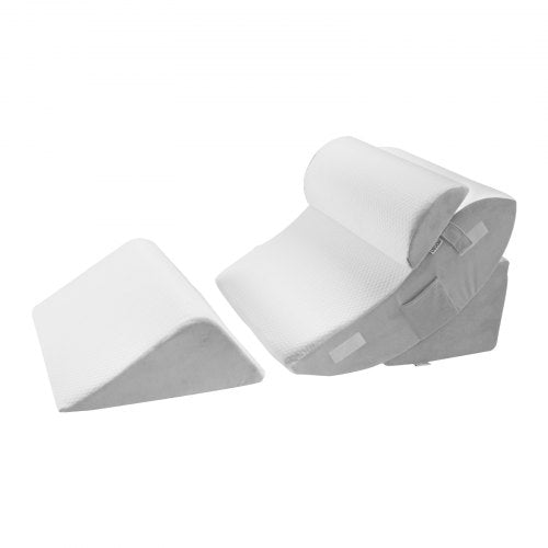 Wedge Pillow for Sleeping, 4 Pcs Adjustable Orthopedic Bed Wedge Set, Support Leg Neck Shoulder, Post Surgery Pillow for Back Pain, Acid Reflux, Snoring Relief, Sitting up in Bed, White/Grey