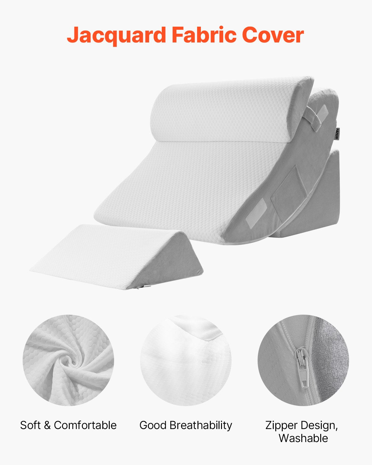 Wedge Pillow for Sleeping, 4 Pcs Adjustable Orthopedic Bed Wedge Set, Support Leg Neck Shoulder, Post Surgery Pillow for Back Pain, Acid Reflux, Snoring Relief, Sitting up in Bed, White/Grey