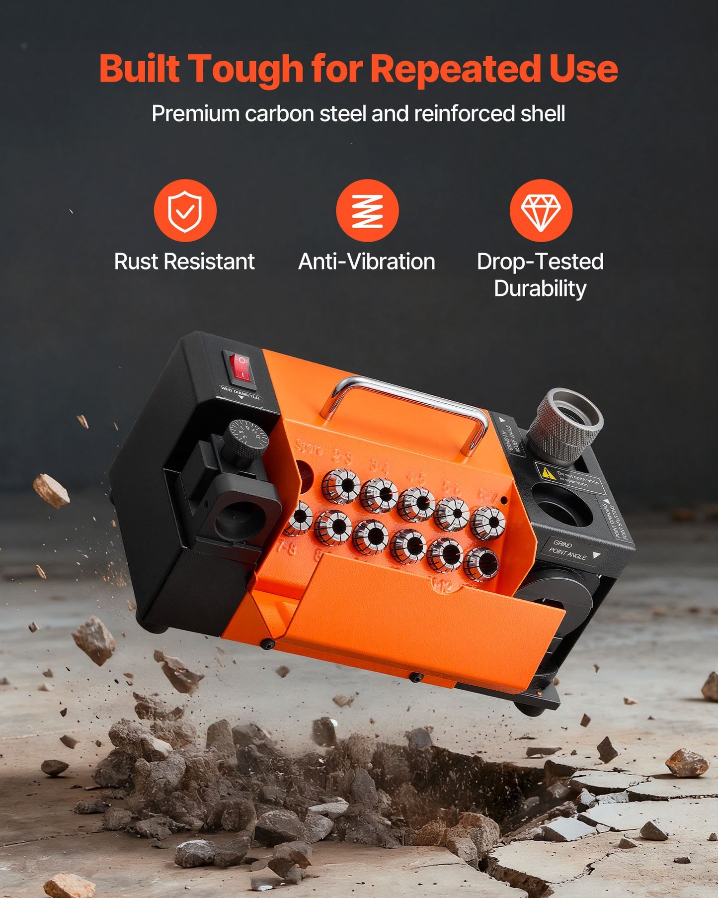Drill Bits Sharpener MR-13D, 3–13mm Professional Drill Bit Grinder with Adjustable Lip Relief Angle, Front Cutting Lip & 95°-135° Point Angle, 5800RPM Re-Sharpener with 11 Collets & CBN Wheel