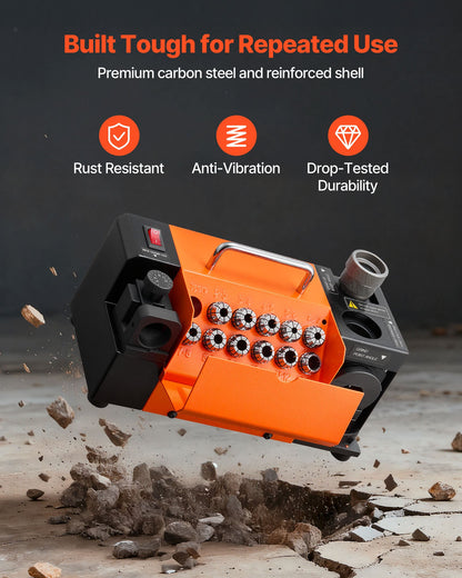 Drill Bits Sharpener MR-13D, 3–13mm Professional Drill Bit Grinder with Adjustable Lip Relief Angle, Front Cutting Lip & 95°-135° Point Angle, 5800RPM Re-Sharpener with 11 Collets & CBN Wheel