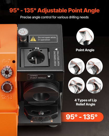 Drill Bits Sharpener MR-13B+, 3-15mm Drill Bit Grinder Sharpener with Adjustable Lip Relief Angle & 95°-135° Point Angle, 5800RPM High Speed Re-Sharpener with 13 Collets, CBN & SDC Wheels