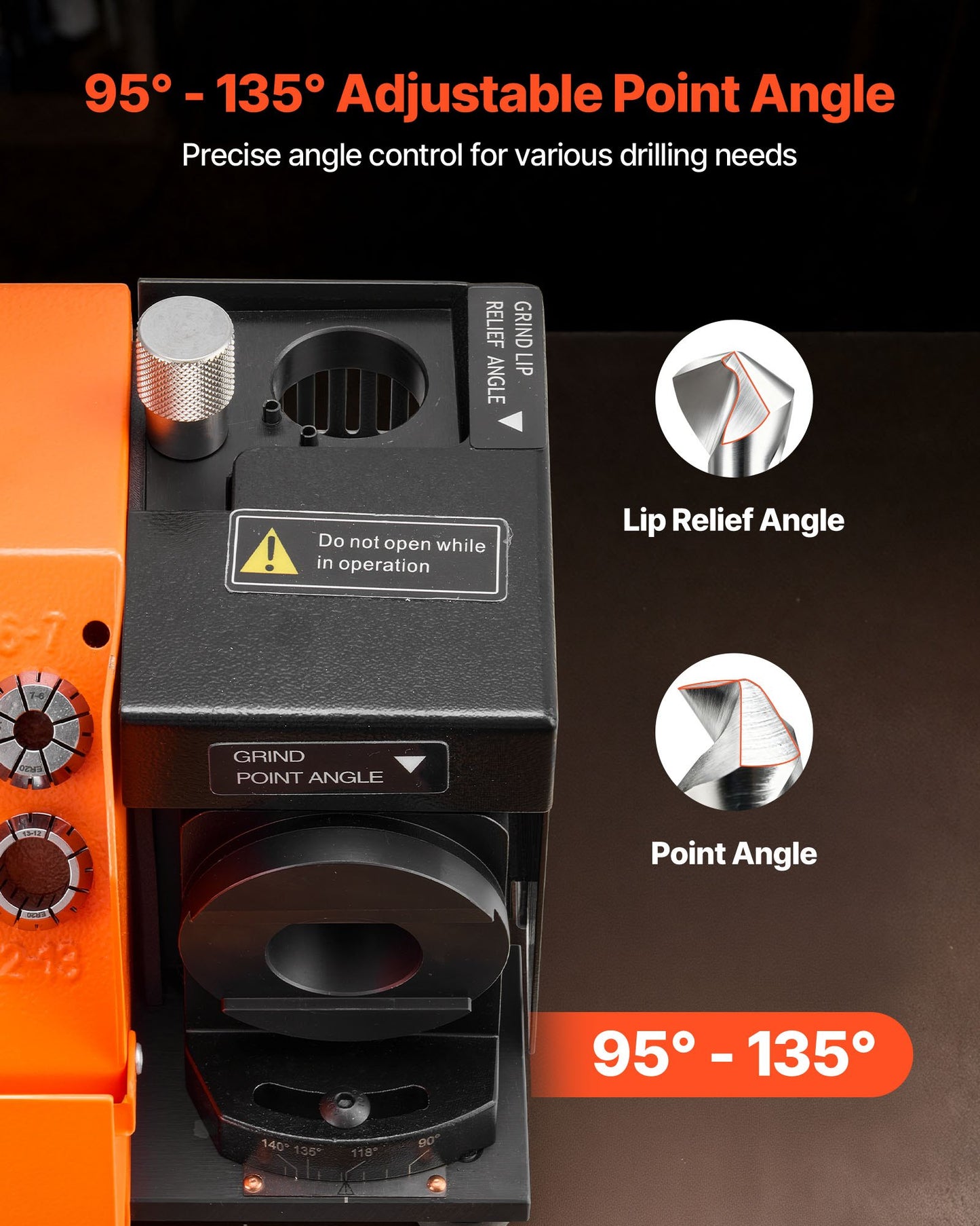 Drill Bits Sharpener MR-13A+, 3-15mm Drill Bit Grinder Sharpener with 95°-135° Adjustable Point Angle, 5800RPM High Speed Re-Sharpening Machine with 13 Collets & CBN Wheel for Workshops Garages