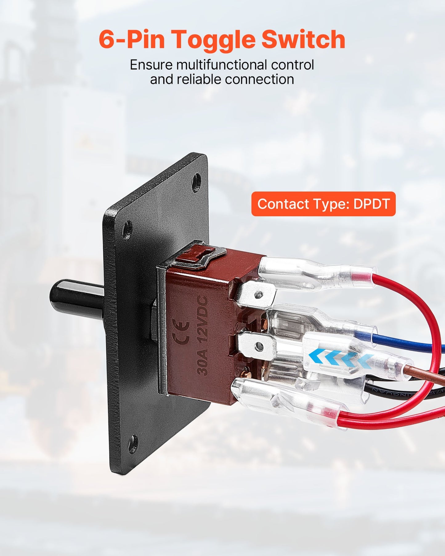 Toggle Switch, 6 Pin Momentary Polarity Reversing Toggle Switch (ON)-Off-(ON) DC 12V/30A AC 250V/15A - with Up Down Mounting Panel & Waterproof Boot Cap for Auto Car Marine Boat