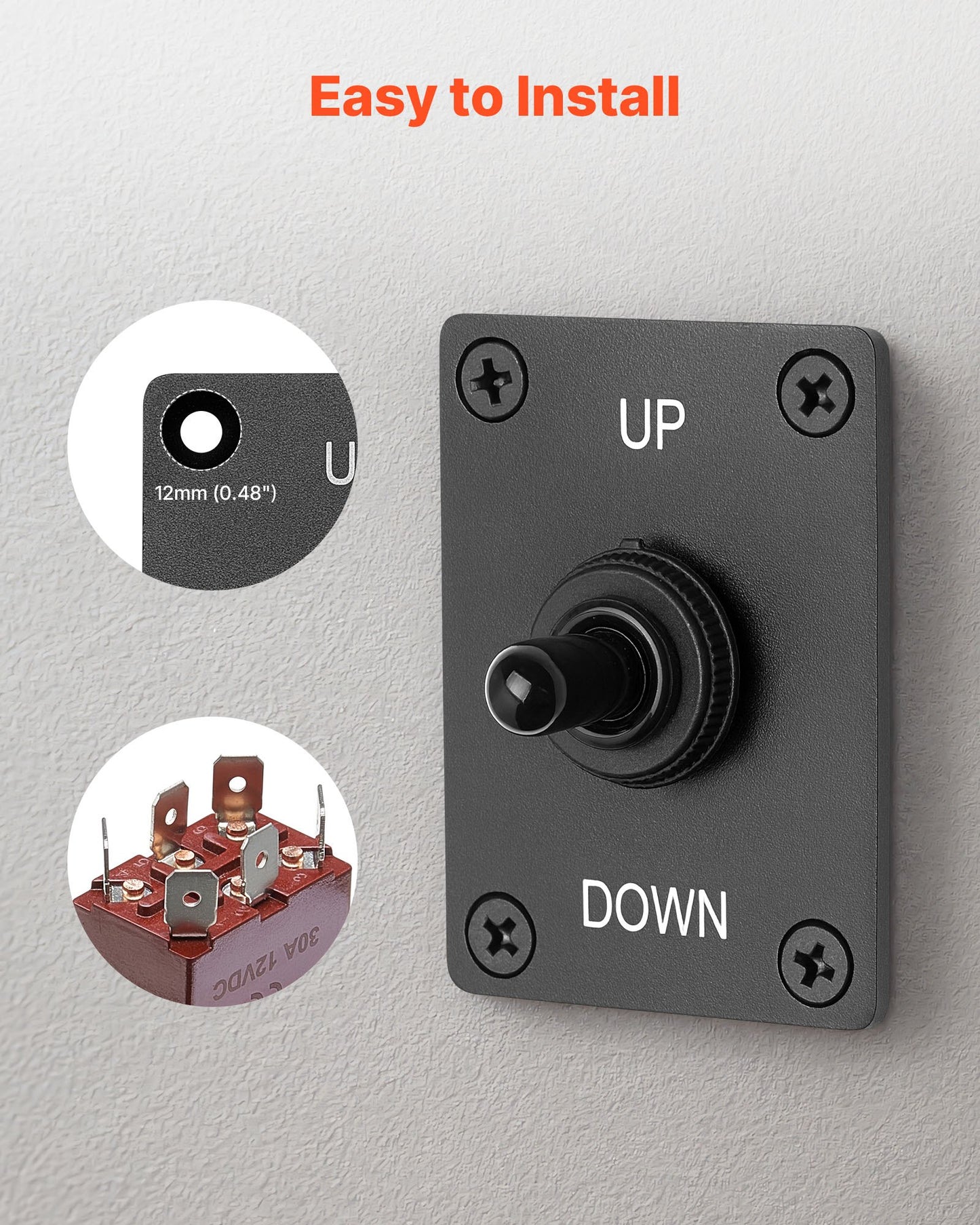 Toggle Switch, 6 Pin Momentary Polarity Reversing Toggle Switch (ON)-Off-(ON) DC 12V/30A AC 250V/15A - with Up Down Mounting Panel & Waterproof Boot Cap for Auto Car Marine Boat