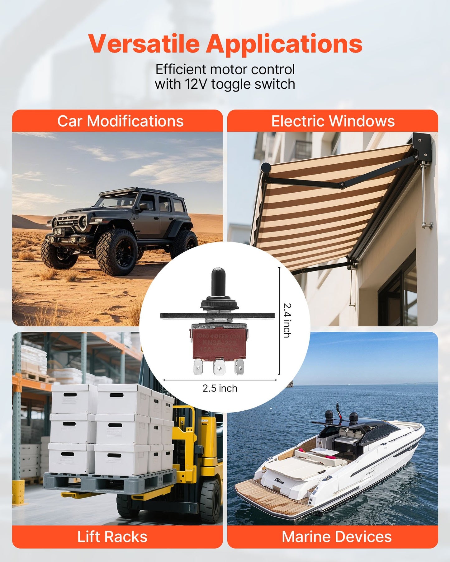 Toggle Switch, 6 Pin Momentary Polarity Reversing Toggle Switch (ON)-Off-(ON) DC 12V/30A AC 250V/15A - with Up Down Mounting Panel & Waterproof Boot Cap for Auto Car Marine Boat