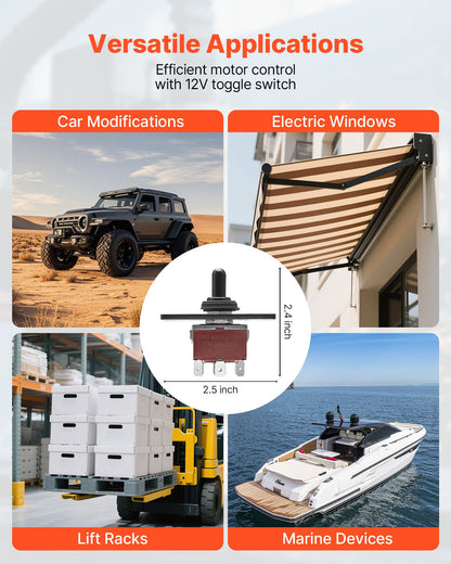 Toggle Switch, 6 Pin Momentary Polarity Reversing Toggle Switch (ON)-Off-(ON) DC 12V/30A AC 250V/15A - with Up Down Mounting Panel & Waterproof Boot Cap for Auto Car Marine Boat