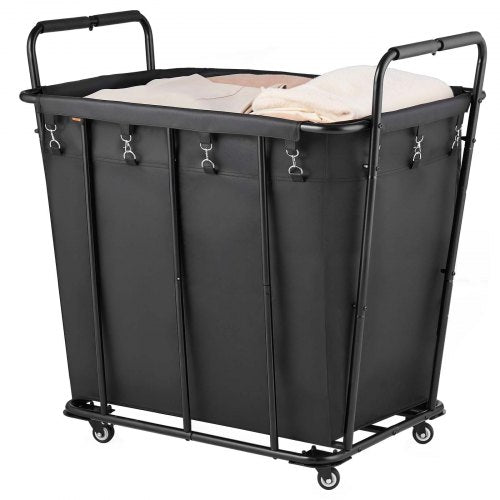 Laundry Cart, Rolling Grocery Utility Cart with Waterproof Liner & Swivel Wheels, 260 LBS Large Load Capacity, Heavy Duty Shopping Basket for Laundry, Shopping, Camping, Grocery, Luggage, Black