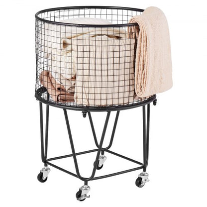 Laundry Cart, Rolling Round Grocery Utility Cart with 360° Swivel Wheels, 60 LBS Large Load Capacity, Heavy Duty Carbon Steel Shopping Basket for Laundry, Shopping, Camping, Grocery, Luggage