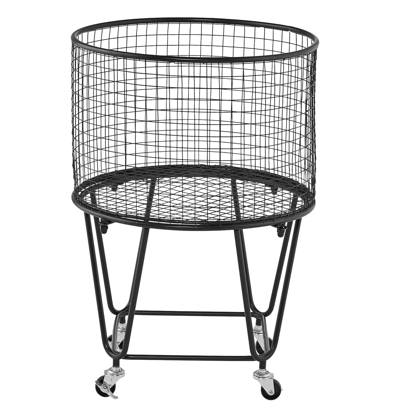 Laundry Cart, Rolling Round Grocery Utility Cart with 360° Swivel Wheels, 60 LBS Large Load Capacity, Heavy Duty Carbon Steel Shopping Basket for Laundry, Shopping, Camping, Grocery, Luggage