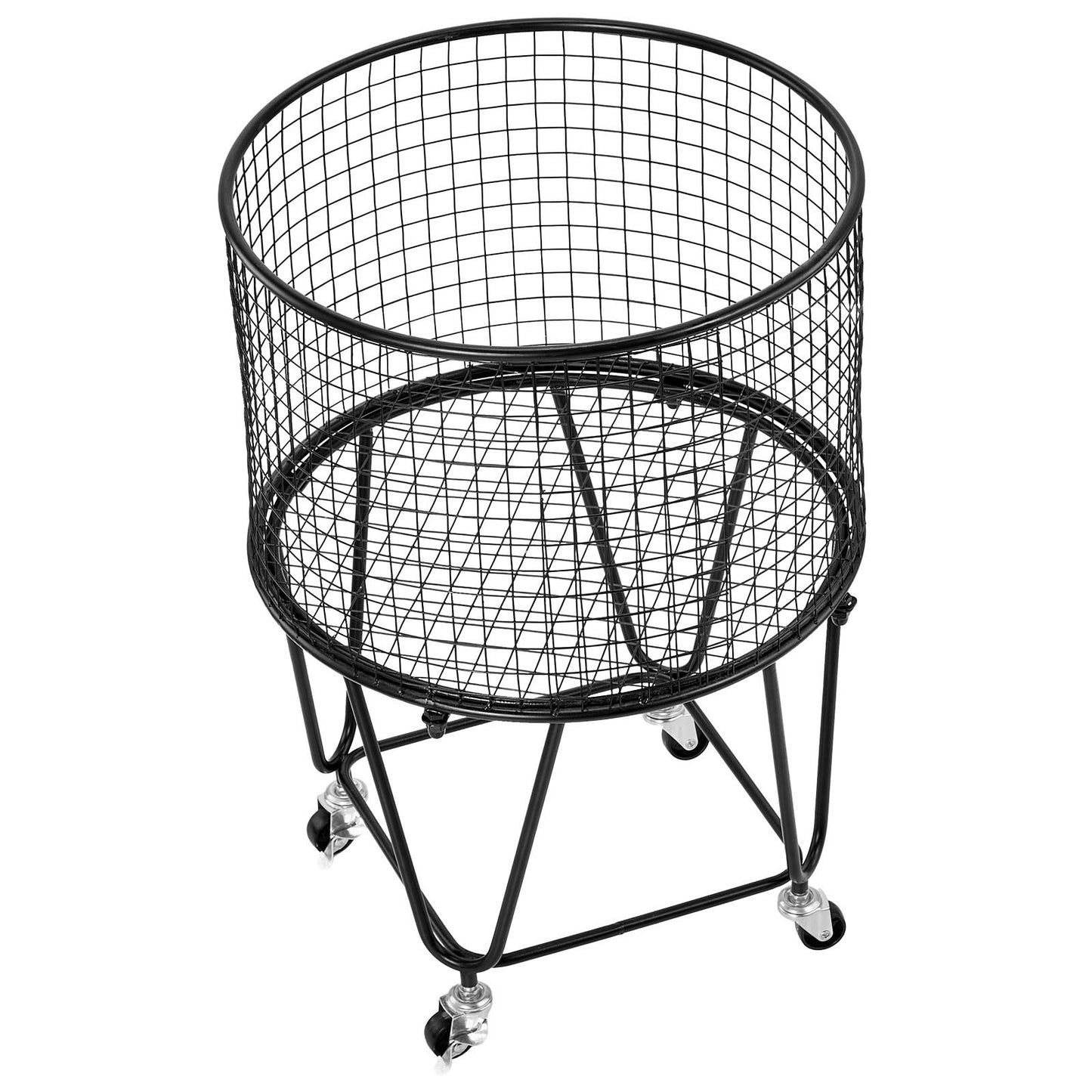 Laundry Cart, Rolling Round Grocery Utility Cart with 360° Swivel Wheels, 60 LBS Large Load Capacity, Heavy Duty Carbon Steel Shopping Basket for Laundry, Shopping, Camping, Grocery, Luggage