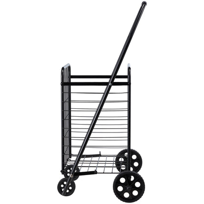 Shopping Cart, Folding Grocery Utility Cart with Swivel Wheels, 90 LBS Large Load Capacity, Heavy Duty Rolling Laundry Basket Butler for Laundry, Shopping, Camping, Grocery, Luggage, Black