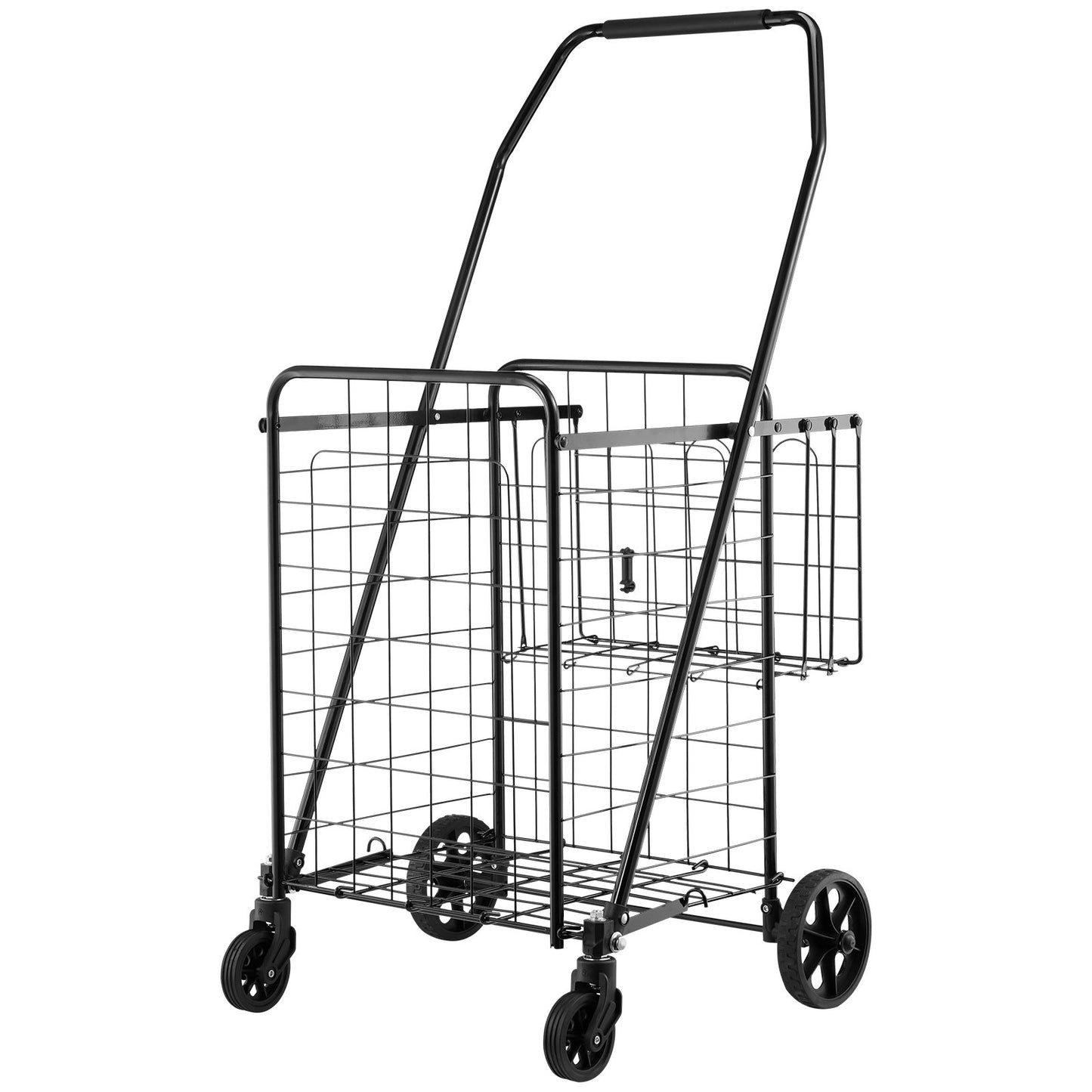 Shopping Cart, Folding Grocery Utility Cart with Dual Baskets, Waterproof Liner & Wheels, 100 LBS Large Load Capacity, Heavy Duty Laundry Basket for Laundry, Shopping, Camping, Grocery, Luggage