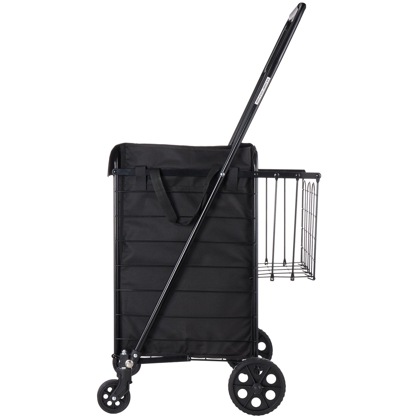 Shopping Cart, Folding Grocery Utility Cart with Dual Baskets, Waterproof Liner & Wheels, 100 LBS Large Load Capacity, Heavy Duty Laundry Basket for Laundry, Shopping, Camping, Grocery, Luggage