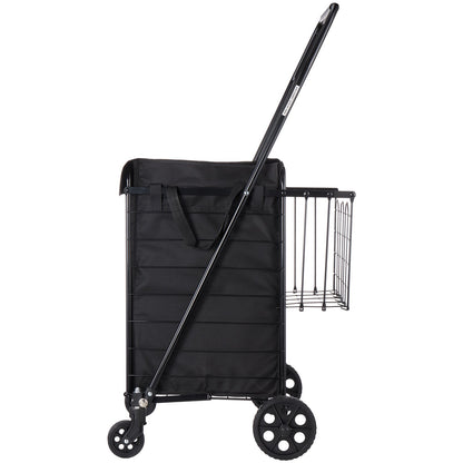 Shopping Cart, Folding Grocery Utility Cart with Dual Baskets, Waterproof Liner & Wheels, 100 LBS Large Load Capacity, Heavy Duty Laundry Basket for Laundry, Shopping, Camping, Grocery, Luggage