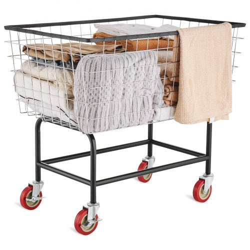 Wire Laundry Cart, 4.5 Bushel Wire Laundry Basket with Wheels, 35\'\'x15.7\'\'x22\'\' Commercial Wire Laundry Basket Cart, Steel Frame with Chrome Finish, 5\'\' Casters, Wire Basket Cart for Lau