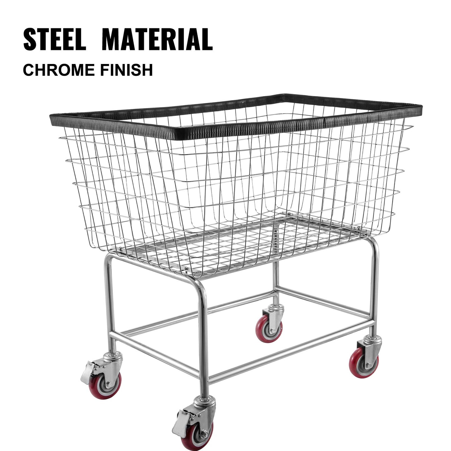 Wire Laundry Cart, 4.5 Bushel Wire Laundry Basket with Wheels, 35\'\'x15.7\'\'x22\'\' Commercial Wire Laundry Basket Cart, Steel Frame with Chrome Finish, 5\'\' Casters, Wire Basket Cart for Lau