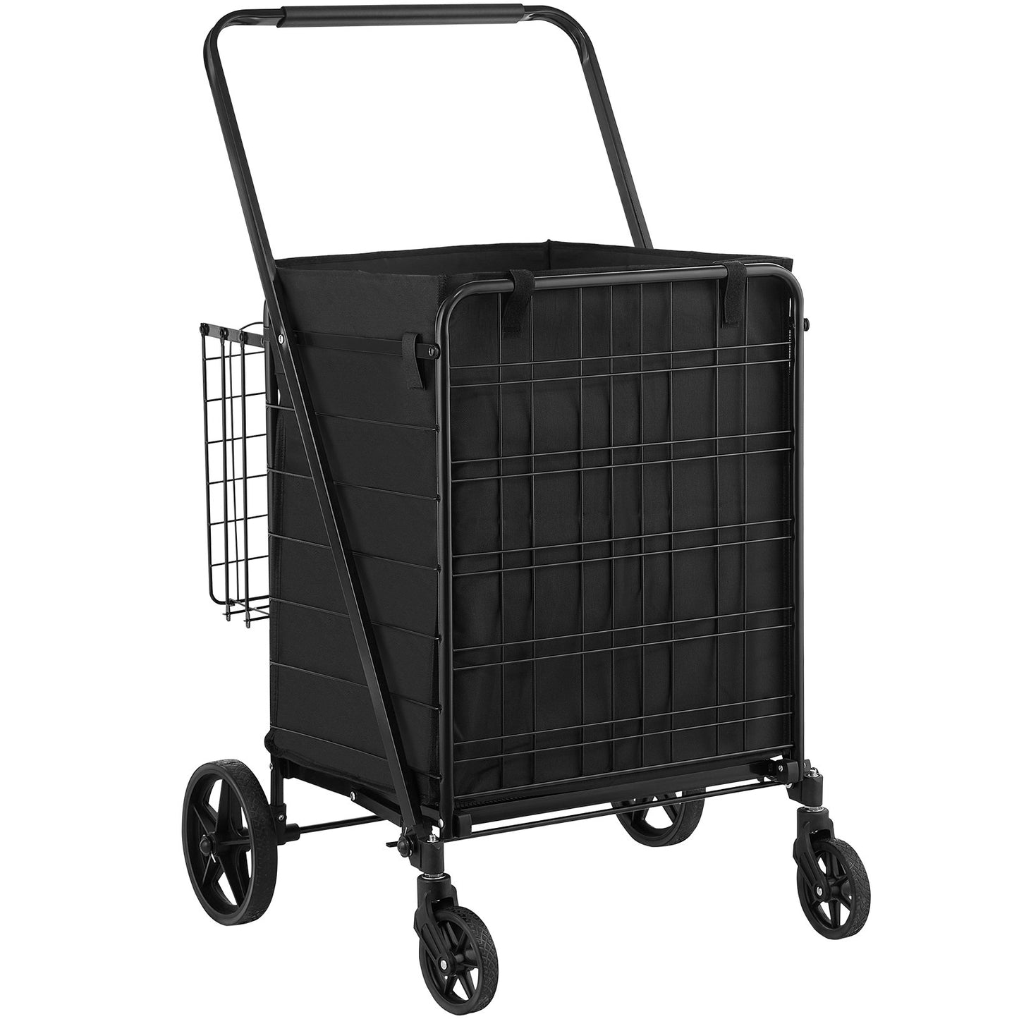Folding Shopping Cart med avtagbart vattentätt foder, 330 LBS Jumbo livsmedelsbutik med stor kapacitet med dubbel korg, 360° svängbara hjul, tät metallnätbas, Heavy Duty Utility Cart för shopping