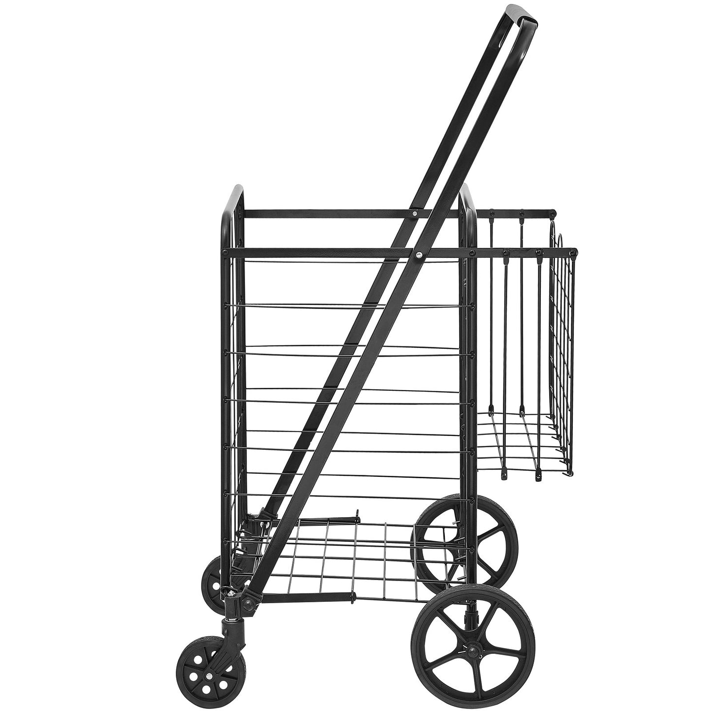 Folding Shopping Cart, Jumbo Grocery Cart med dubbla korgar, 360° svängbara hjul, Heavy Duty Utility Cart, 110 LBS Stor kapacitet Utility Cart för tvätt, shopping, livsmedel, bagage