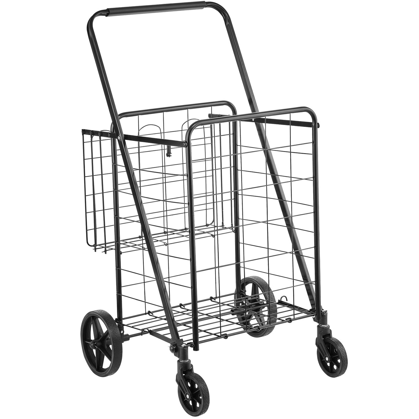 Folding Shopping Cart, Jumbo Grocery Cart med dubbla korgar, 360° svängbara hjul, Heavy Duty Utility Cart, 110 LBS Stor kapacitet Utility Cart för tvätt, shopping, livsmedel, bagage