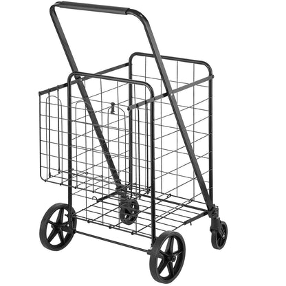 Folding Shopping Cart, Jumbo Grocery Cart med dubbla korgar, 360° svängbara hjul, Heavy Duty Utility Cart, 110 LBS Stor kapacitet Utility Cart för tvätt, shopping, livsmedel, bagage