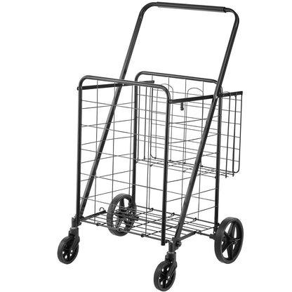 Folding Shopping Cart, Jumbo Grocery Cart med dubbla korgar, 360° svängbara hjul, Heavy Duty Utility Cart, 110 LBS Stor kapacitet Utility Cart för tvätt, shopping, livsmedel, bagage