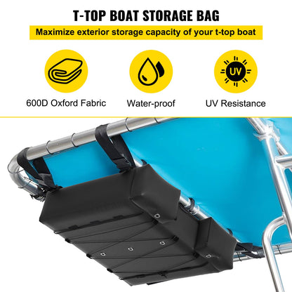 T-Top Storage Bag, for 4 Type II Life Jackets, with a Boat Trash Bag, 600D Oxford Fabric Life Vests Storage Bag for Most T-Top Boats, Bimini Tops and Pontoon Tops (Life Jackets not Included)