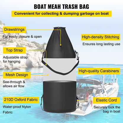 T-Top Storage Bag, for 4 Type II Life Jackets, with a Boat Trash Bag, 600D Oxford Fabric Life Vests Storage Bag for Most T-Top Boats, Bimini Tops and Pontoon Tops (Life Jackets not Included)