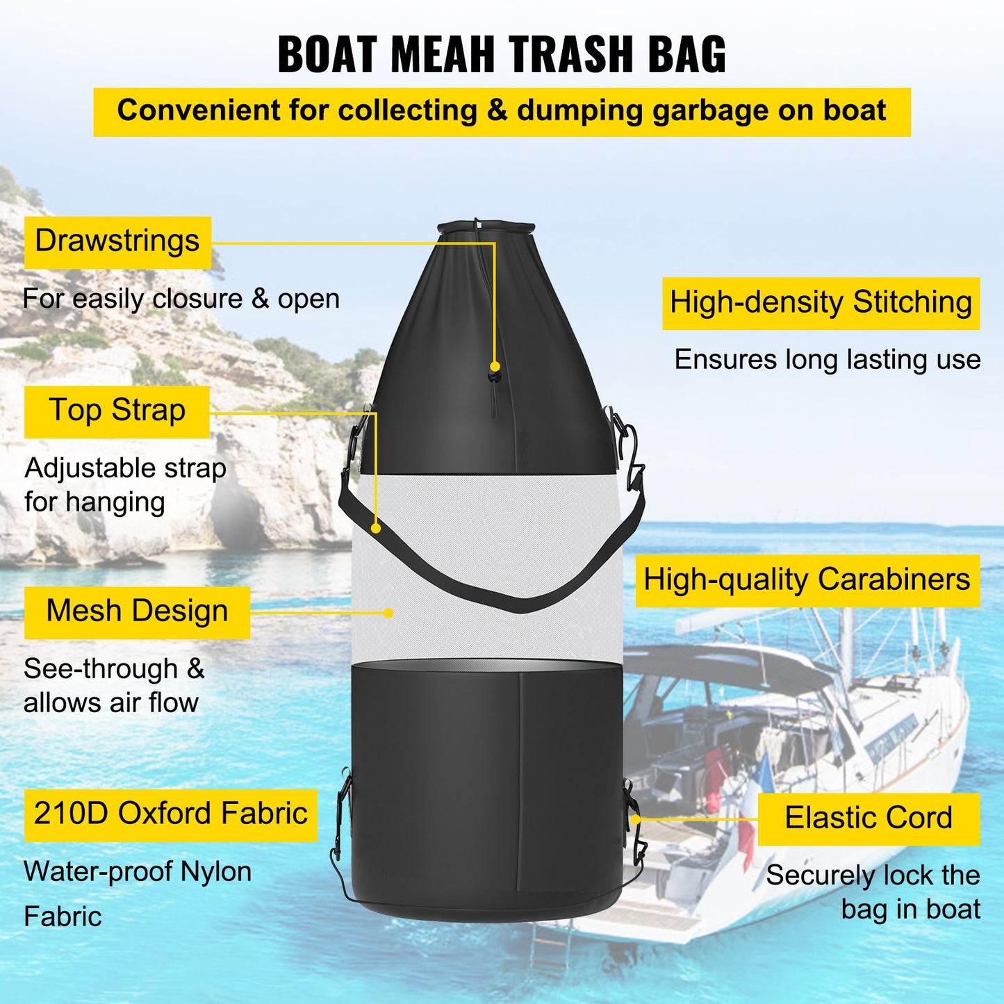 T-Top Storage Bag, for 6 Type II Life Jackets, with a Boat Trash Bag, 600D Oxford Fabric Life Vests Storage Bag for Most T-Top Boats, Bimini Tops and Pontoon Tops (Life Jackets not Included)