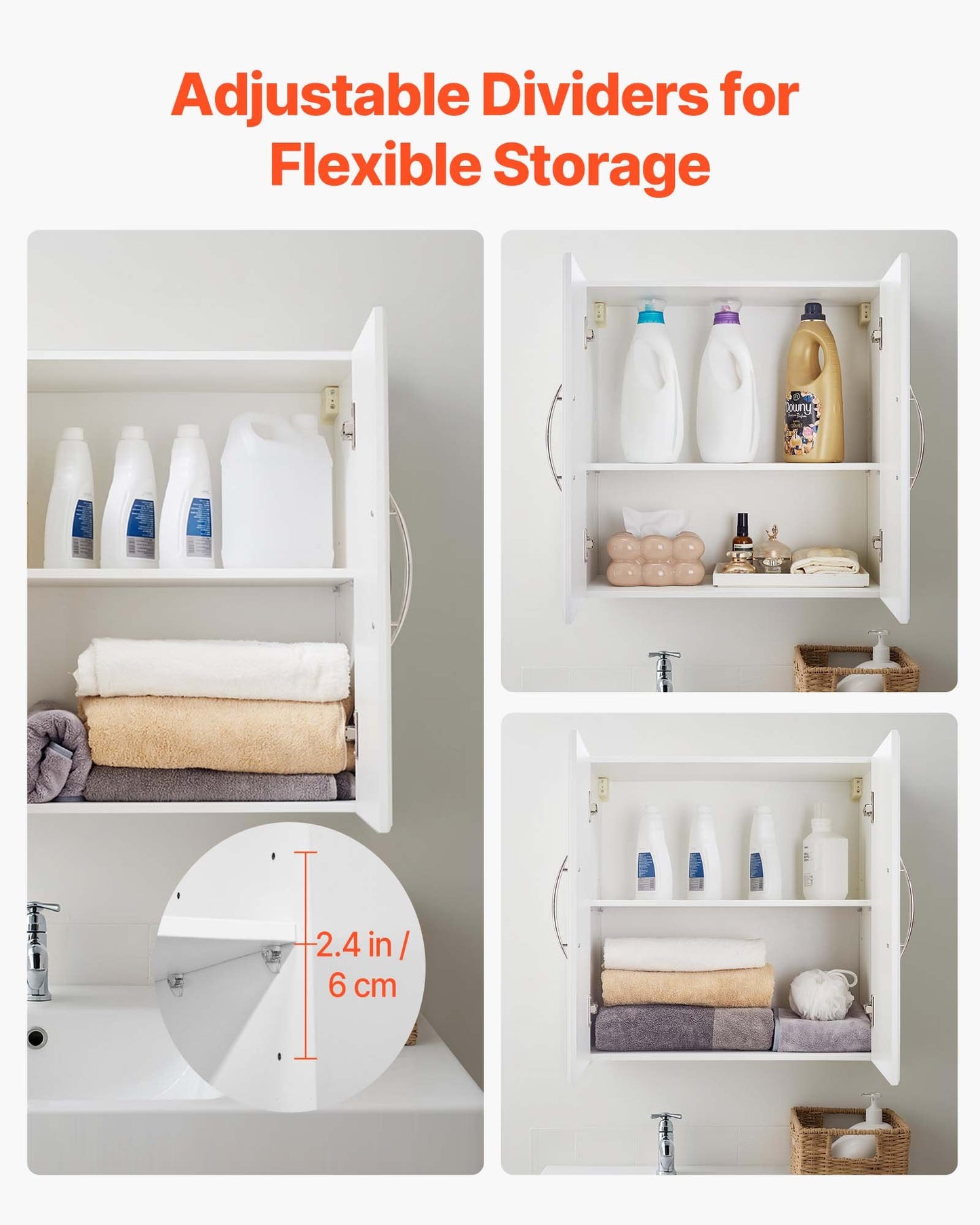 Laundry Room Wall Cabinet, 2-Tier Wall Mounted Hanging Cabinet with Adjustable Shelf, Cupboard Storage with 2 Doors, for Kitchen, Bathroom, Laundry, 11.8 x 23.6 x 23.6 in (D x W x H), White