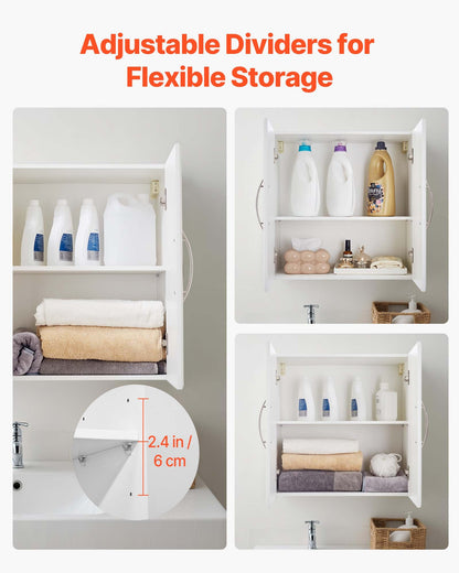 Laundry Room Wall Cabinet, 2-Tier Wall Mounted Hanging Cabinet with Adjustable Shelf, Cupboard Storage with 2 Doors, for Kitchen, Bathroom, Laundry, 11.8 x 23.6 x 23.6 in (D x W x H), White