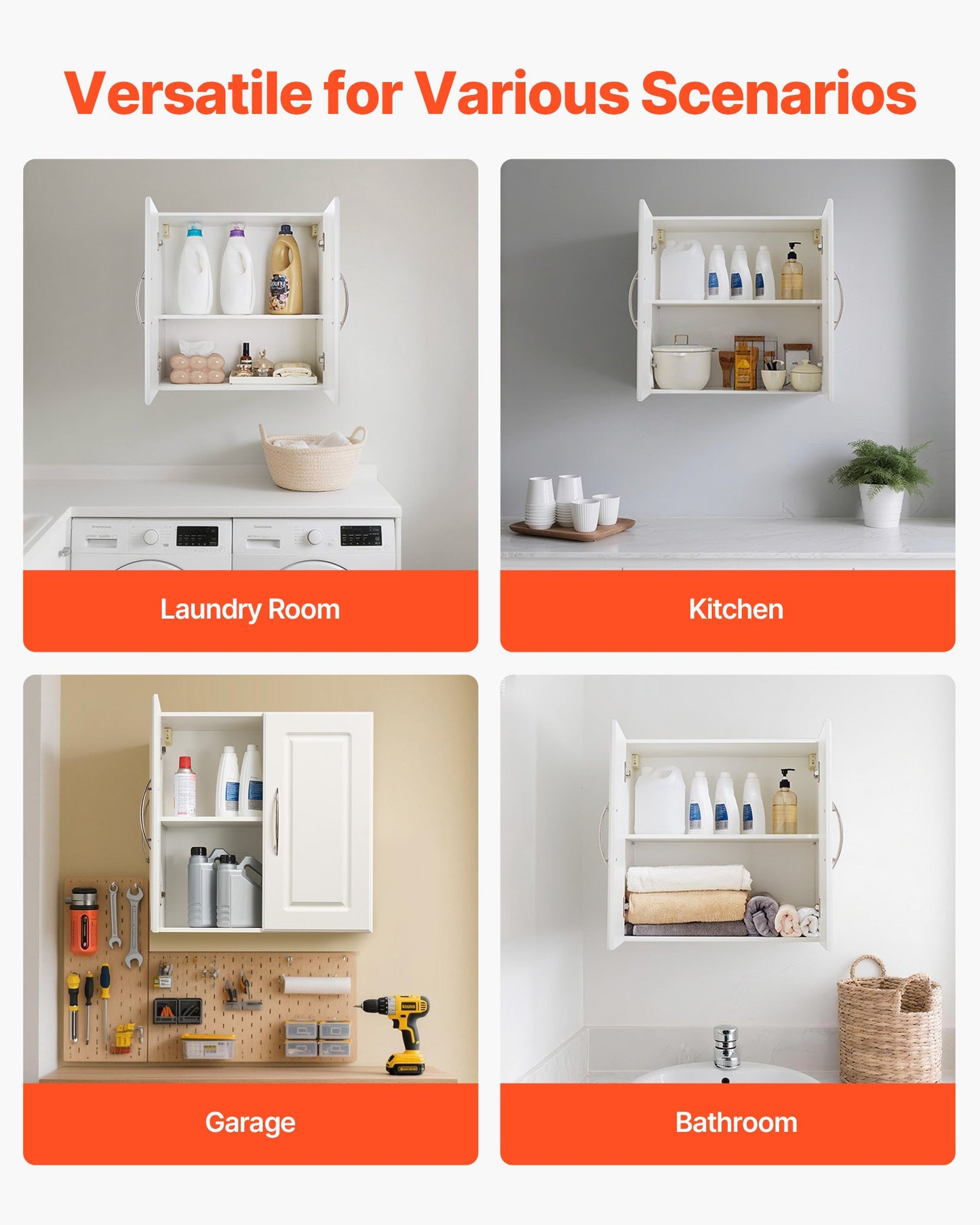 Laundry Room Wall Cabinet, 2-Tier Wall Mounted Hanging Cabinet with Adjustable Shelf, Cupboard Storage with 2 Doors, for Kitchen, Bathroom, Laundry, 11.8 x 23.6 x 23.6 in (D x W x H), White
