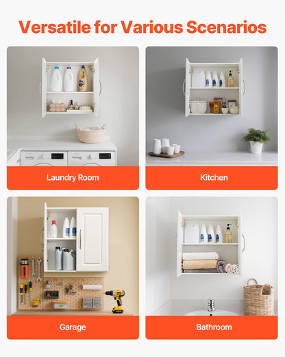Laundry Room Wall Cabinet, 2-Tier Wall Mounted Hanging Cabinet with Adjustable Shelf, Cupboard Storage with 2 Doors, for Kitchen, Bathroom, Laundry, 11.8 x 23.6 x 23.6 in (D x W x H), White