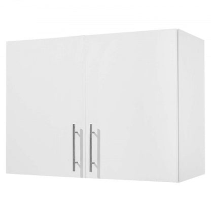 Laundry Room Wall Cabinet, 2-Tier Wall Mounted Hanging Cabinet with Adjustable Shelf, 32 in Cupboard Storage with 2 Doors, for Bathroom, Kitchen, Laundry, 16 x 32 x 24 in (D x W x H), White
