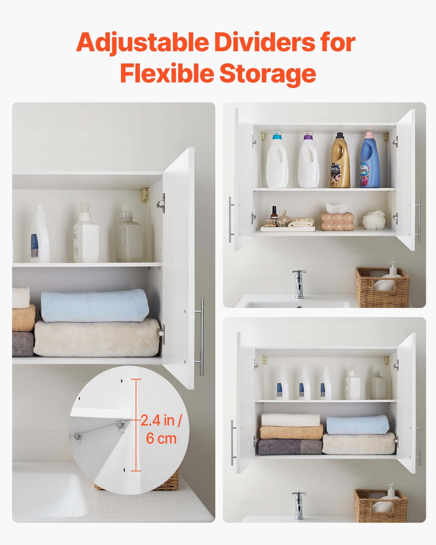 Laundry Room Wall Cabinet, 2-Tier Wall Mounted Hanging Cabinet with Adjustable Shelf, 32 in Cupboard Storage with 2 Doors, for Bathroom, Kitchen, Laundry, 16 x 32 x 24 in (D x W x H), White