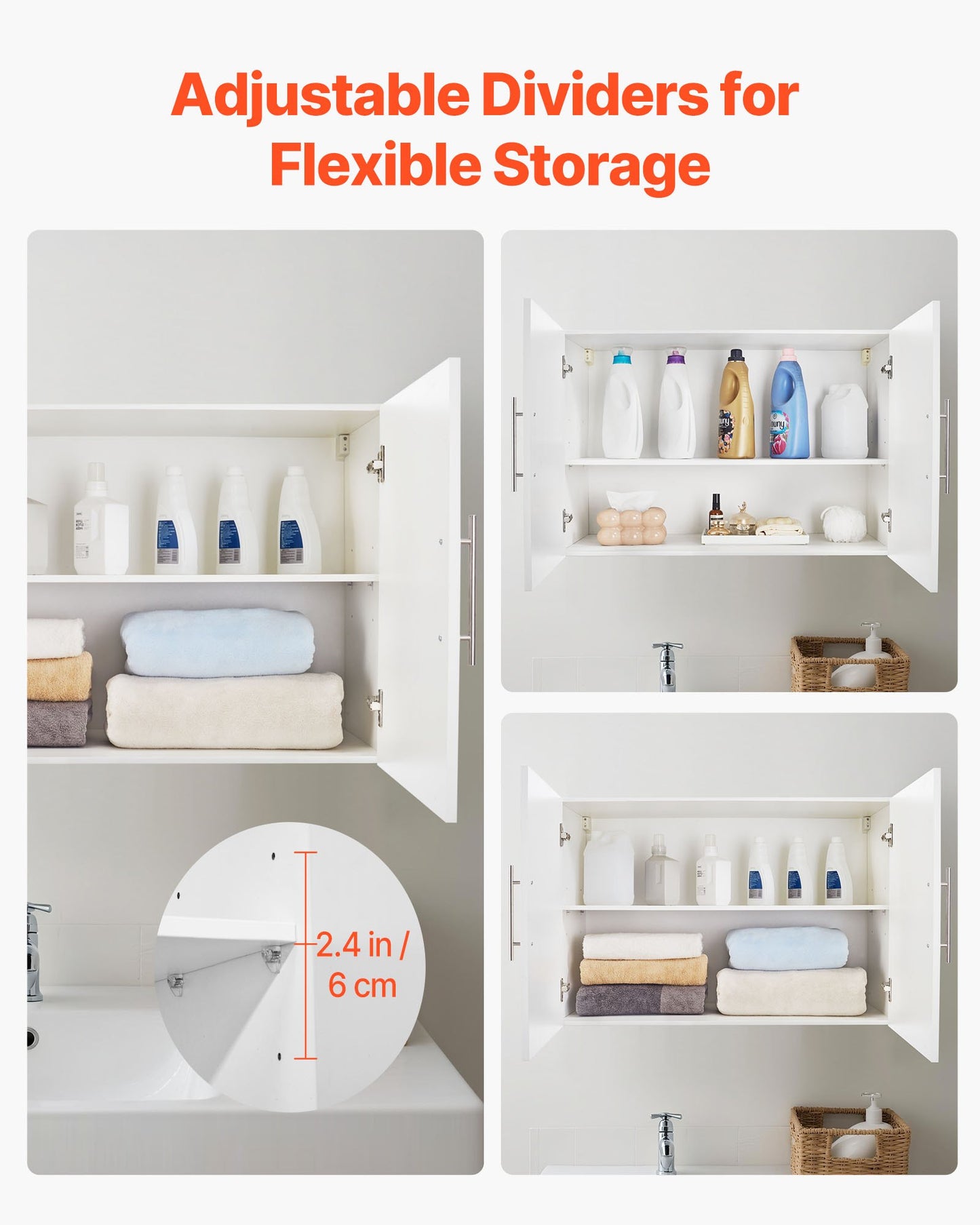 Laundry Room Wall Cabinet, 2-Tier Wall Mounted Hanging Cabinet with Adjustable Shelf, 36 in Cupboard Storage with 2 Doors, for Kitchen, Bathroom, Laundry, 16 x 36 x 24 in (D x W x H), White