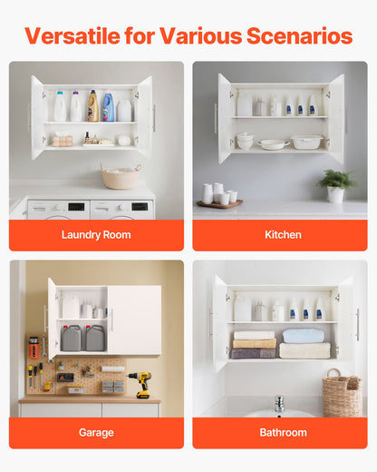 Laundry Room Wall Cabinet, 2-Tier Wall Mounted Hanging Cabinet with Adjustable Shelf, 36 in Cupboard Storage with 2 Doors, for Kitchen, Bathroom, Laundry, 16 x 36 x 24 in (D x W x H), White