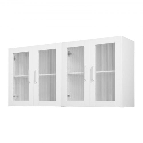 Laundry Room Wall Cabinet, 2-Tier Wall Mounted Cabinet with Adjustable Shelf, Cupboard Storage with 4 Doors, for Kitchen, Bathroom, Laundry, Set of 2, Each 12 x 24 x 24 in (D x W x H), White
