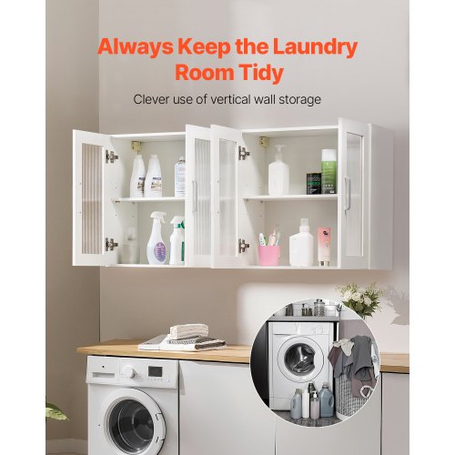 Wandschrank für Waschküche, Küchenschrank mit 2 Böden und 4 Türen, 2er-Set | EU