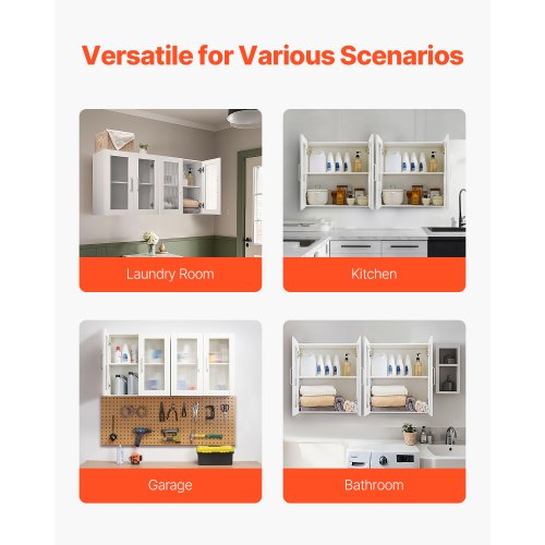 Wandschrank für Waschküche, Küchenschrank mit 2 Böden und 4 Türen, 2er-Set | EU