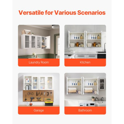 Wandschrank für Waschküche, Küchenschrank mit 2 Böden und 4 Türen, 2er-Set | EU