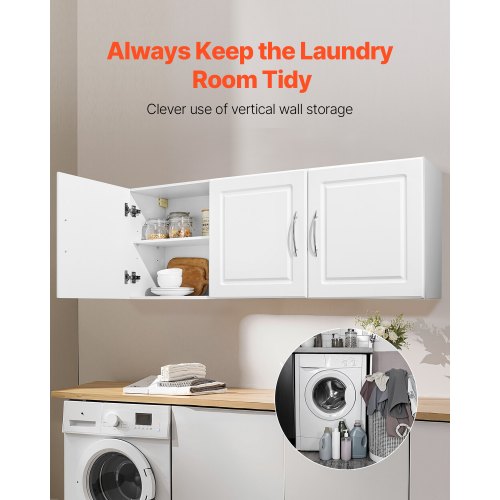 54 inch wall cabinet for laundry room, 2-tier 3-door kitchen cabinet, white | EU