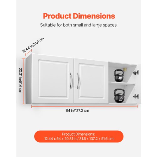 54 inch wall cabinet for laundry room, 2-tier 3-door kitchen cabinet, white | EU