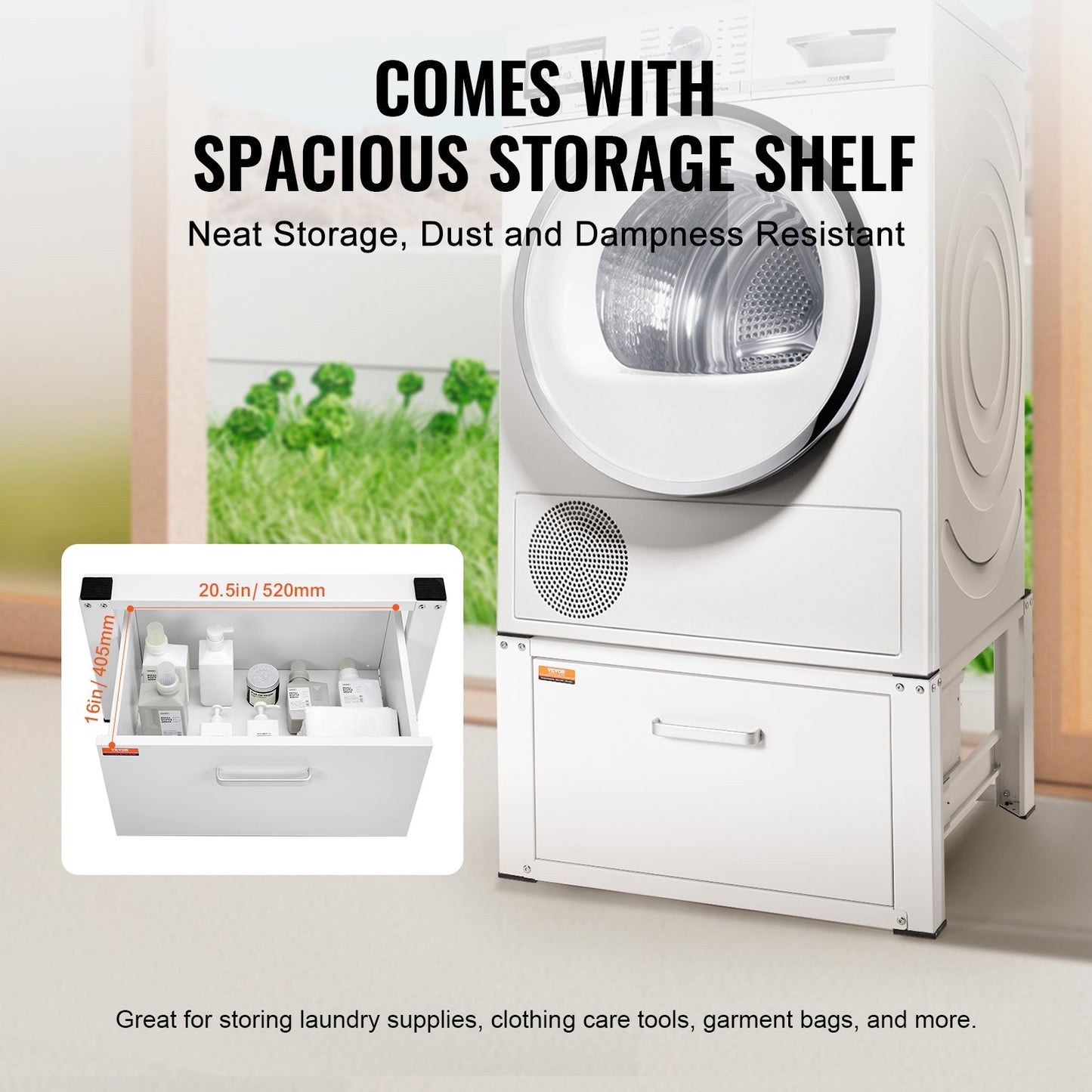 Wäscheständer 686 mm B x 366 mm H, Untergestell für Waschmaschine und Trockner, universelle Passform, 299 kg Tragkraft, robuster Multifunktionssockel für Waschmaschine mit Schublade und umfangreichem Zubehör