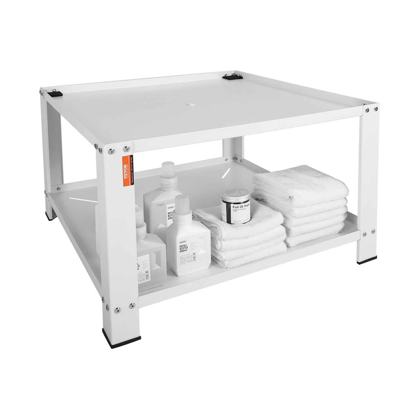Tvättställ med förvaringshylla, 711Lx711Bx406H mm, Tvättmaskin och torktumlare Bas Stativ Plattform Universal Passform 299 kg Kapacitet, kraftigt stål Multifunktionell bas för tvättmaskin
