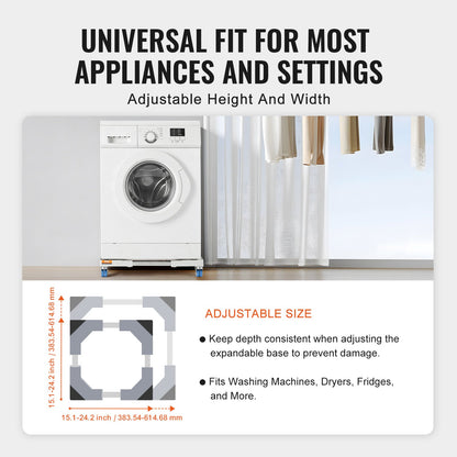 Mini Kylskåpsställ Universal Tvättställ, justerbart Kylskåpsställ med släta hjul, Tvättmaskinssockel Multifunktionell bas för tvättmaskin och torktumlare, 381-615 mm bred utbyggbar